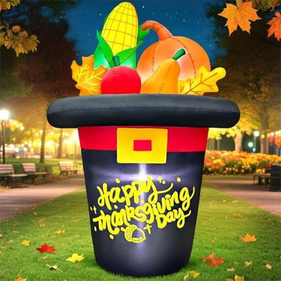 5FT Thanksgiving Inflatables Outdoor Decoration Inflatable Hat with Pumpkin - Picture 7 of 7